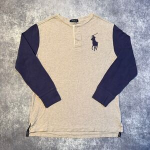 Polo Ralph Lauren Kids Long Sleeve Henley T-Shirt Navy Blue Pony Logo L 14-16